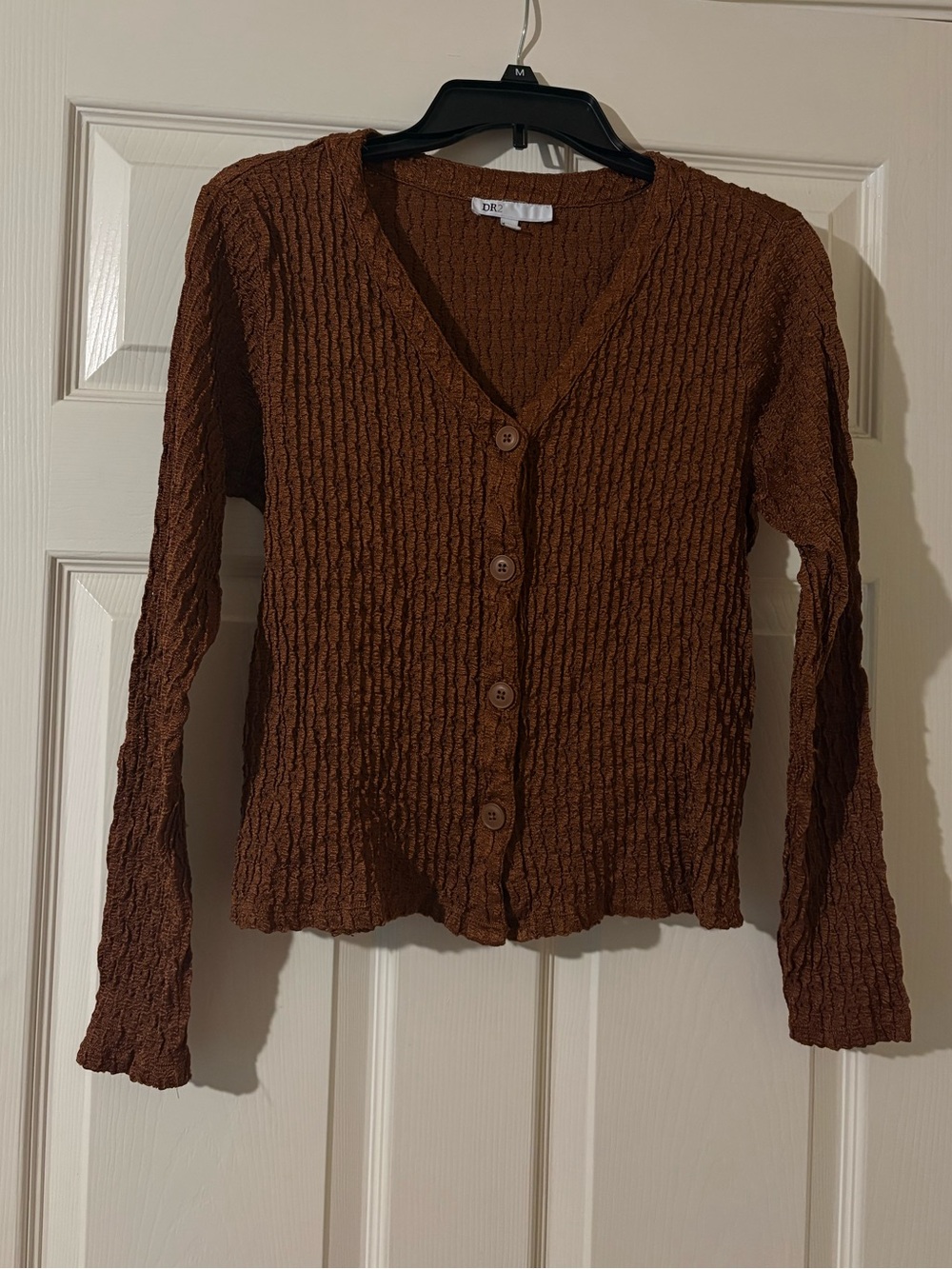 DR2 Women's Textured Button-Front Cardigan - Rust Brown